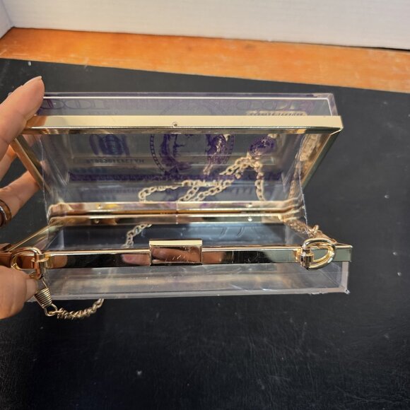 Novelty 100 Bill Purse Gold Chain Clear - Picture 4 of 9